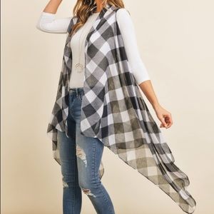 NEW Buffalo Plaid Sleeveless Kimono Cardigan White